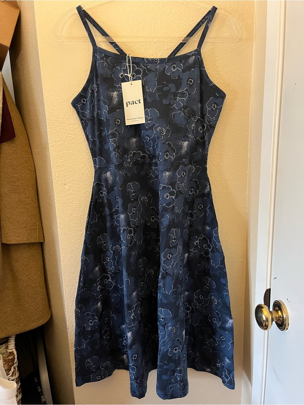 Pact Navy Blue solstice Floral Midi Dress size Large Short - Picture 2 of 10